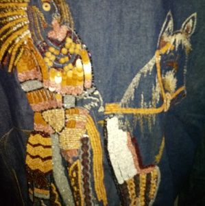 Denim shirt with a beaded indian on a horse on the